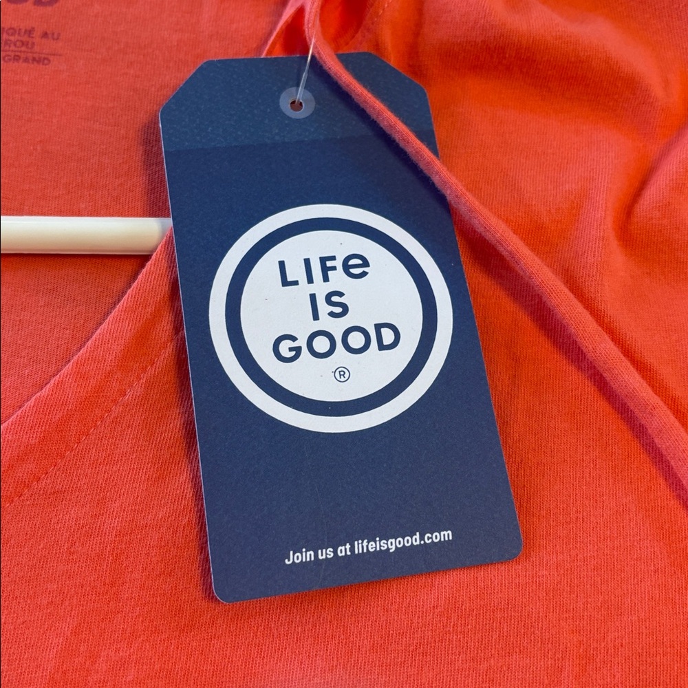Life is Good Coral Hooded V-Neck Long Sleeve Tee - "Oh What a Beautiful Day" - Picture 6 of 8
